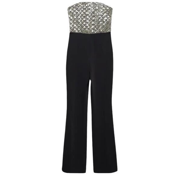 Mango MNG Strapless Sequin Quilted One Piece Jumpsuit Gold Black Size S - Picture 3 of 11